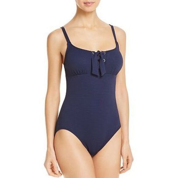 New. Tommy Bahama navy lace front swimsuit. - Picture 2 of 12